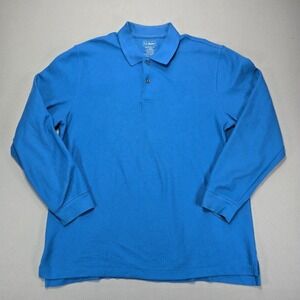 L.L.Bean Long Sleeve Polo Shirt Traditional Fit Casual Blue Men's Large‎